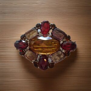 RARE Vintage Signed MONET Topaz Garnet Citrine Gold Plated Pin Brooch